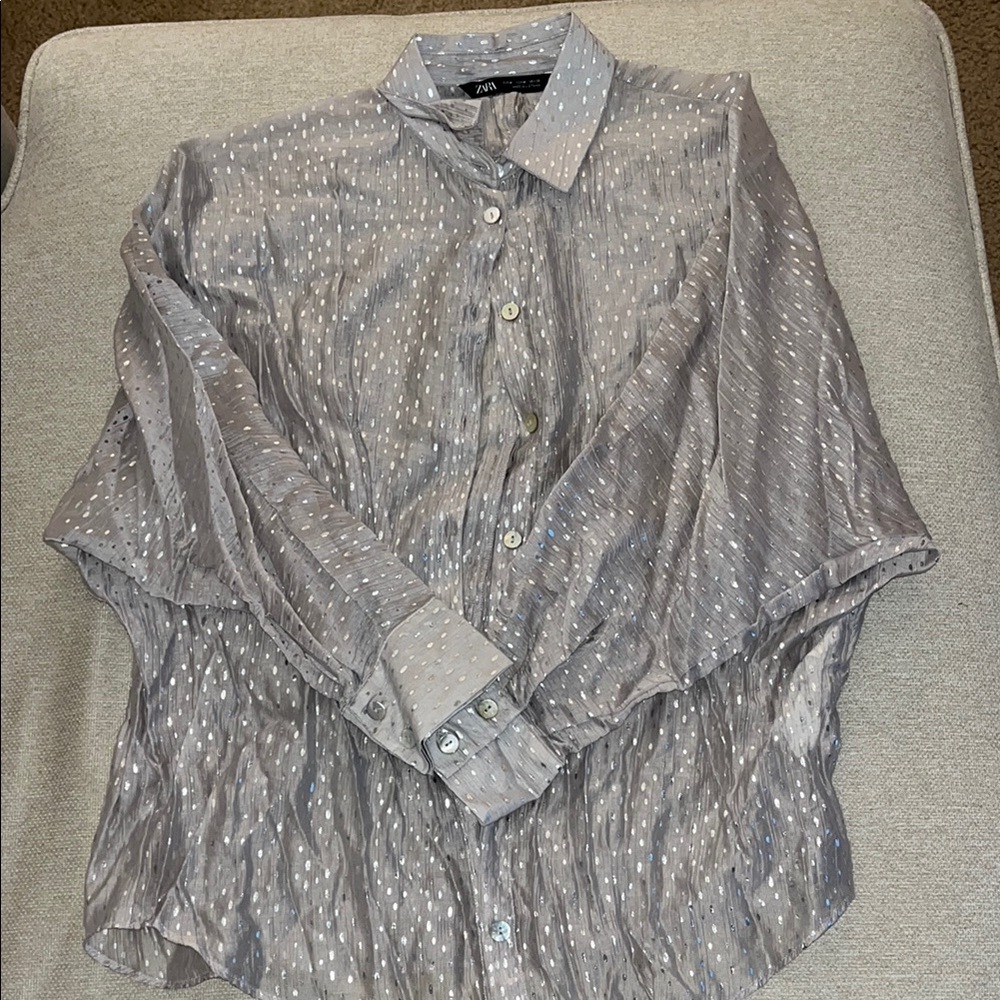 Zara Gray Casual Button Down Shirt with Textured Finish